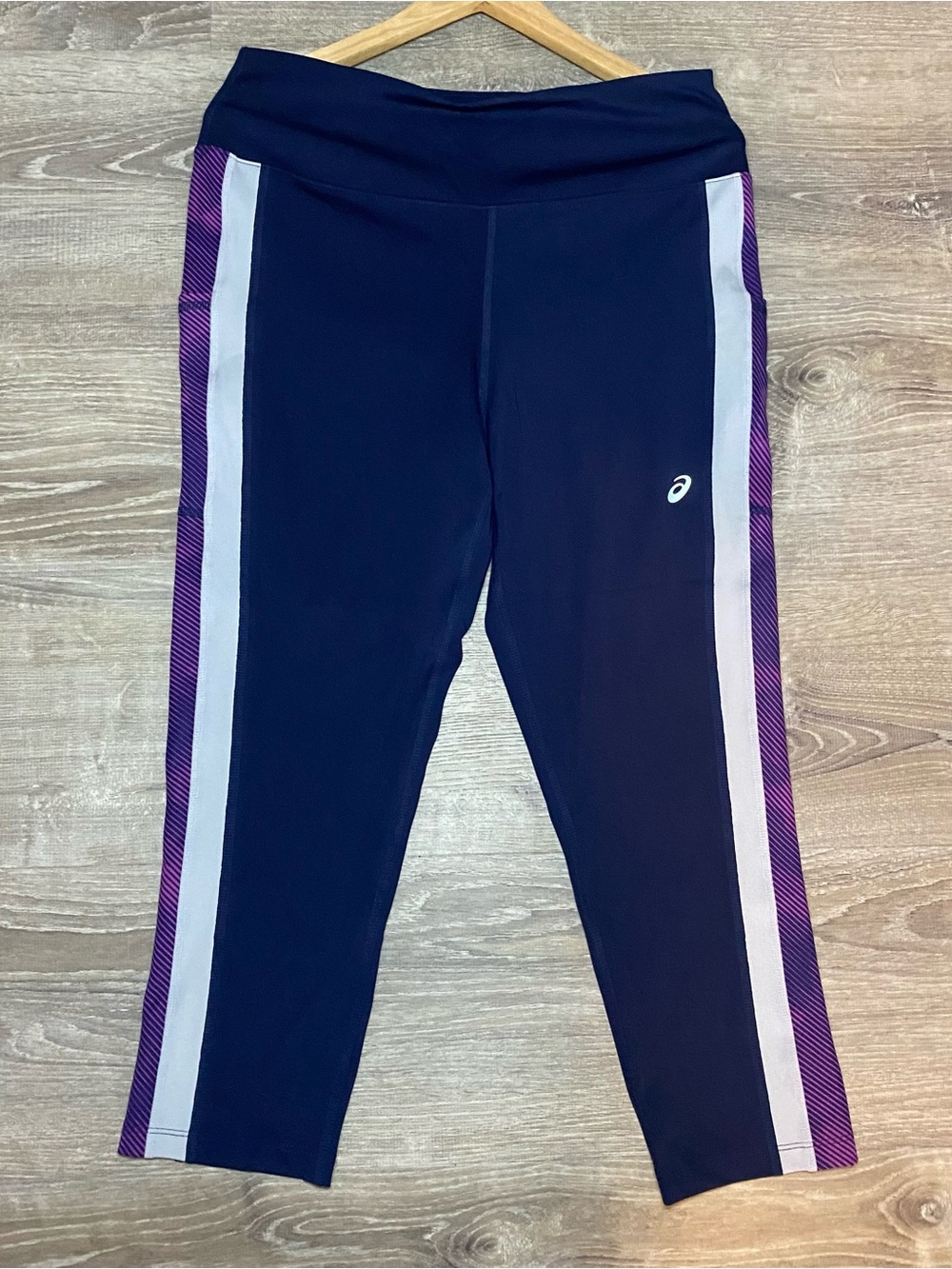 ASICS XL Women’s Crop Compression Leggings Navy Purple Athletic Workout Pants